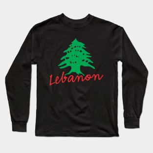 Lebanon Name with Lebanese Flag Cedar Tree Icon Design Long Sleeve T-Shirt